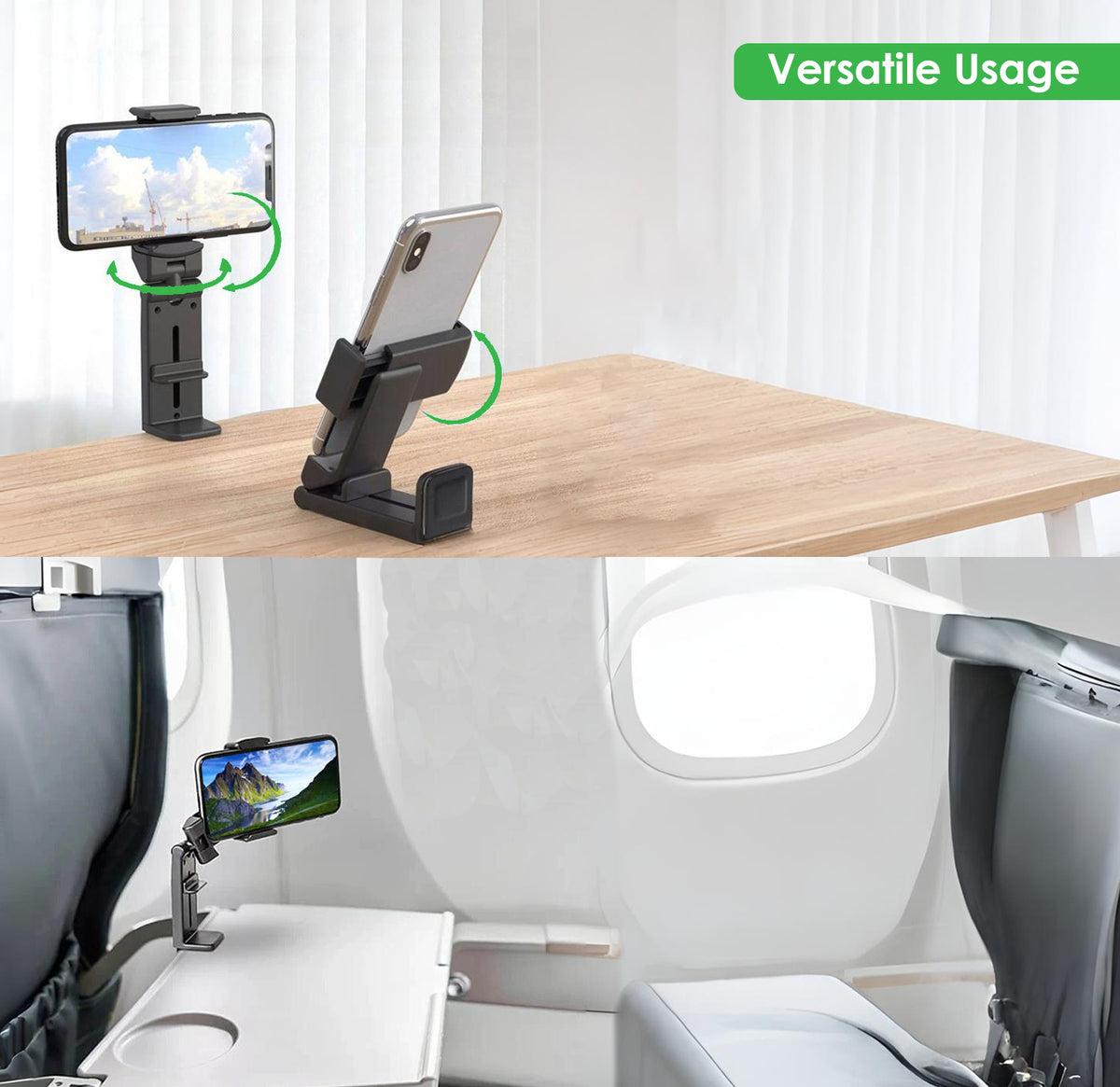Urbanoki Airplane Phone Holder Mount 360° Rotation Stand for Travel Desk Black