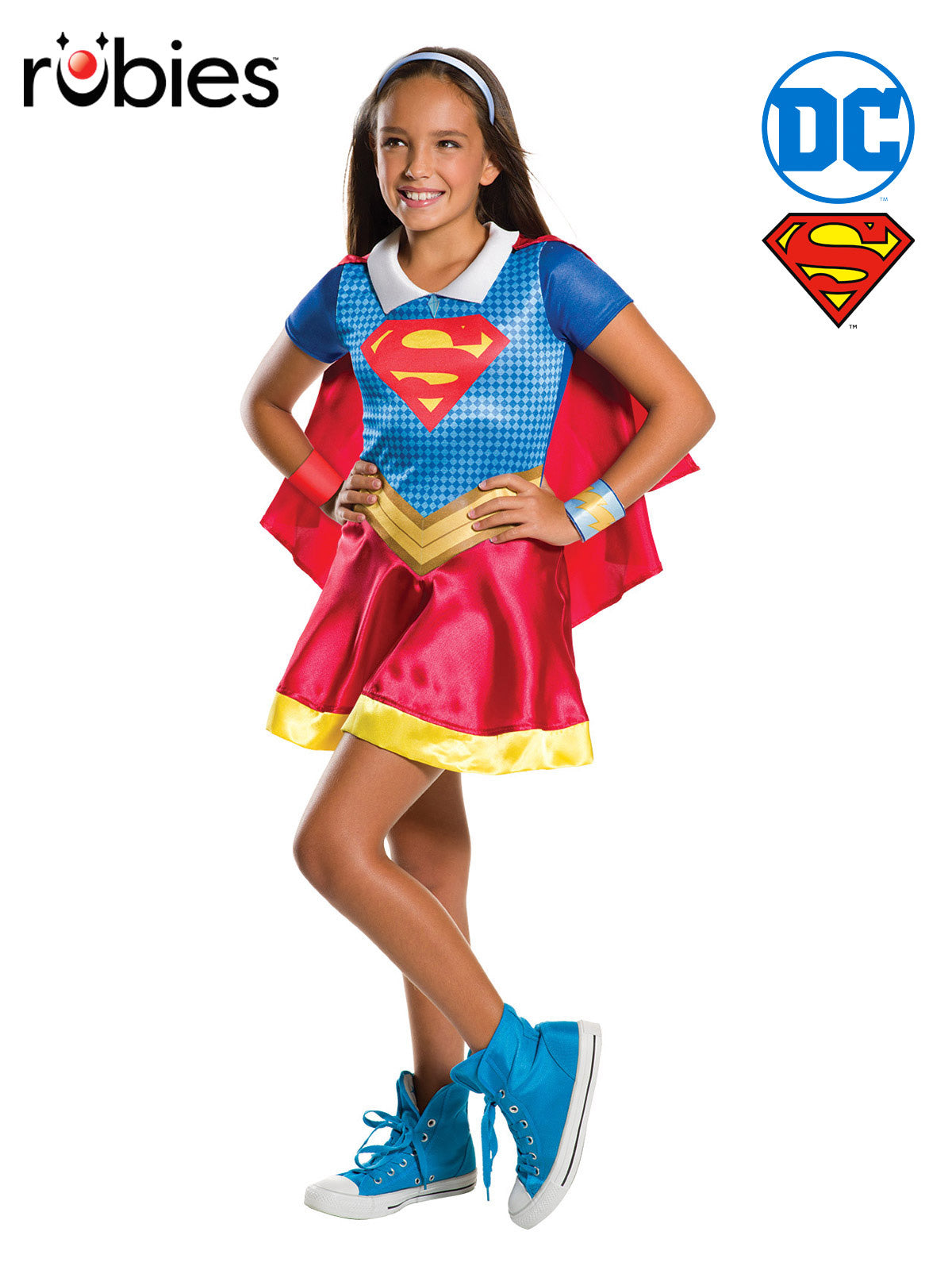 Supergirl Costume for Kids Dress with Cape Headband Cuffs Superhero