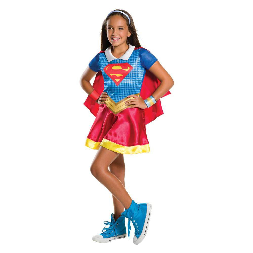 Supergirl Costume for Kids Dress with Cape Headband Cuffs Superhero