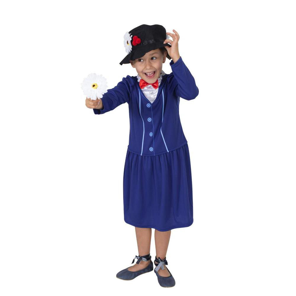 Mary Poppins Kids Costume – Blue Dress with Hat &amp; Bow Tie for Book Week – Blue Colour