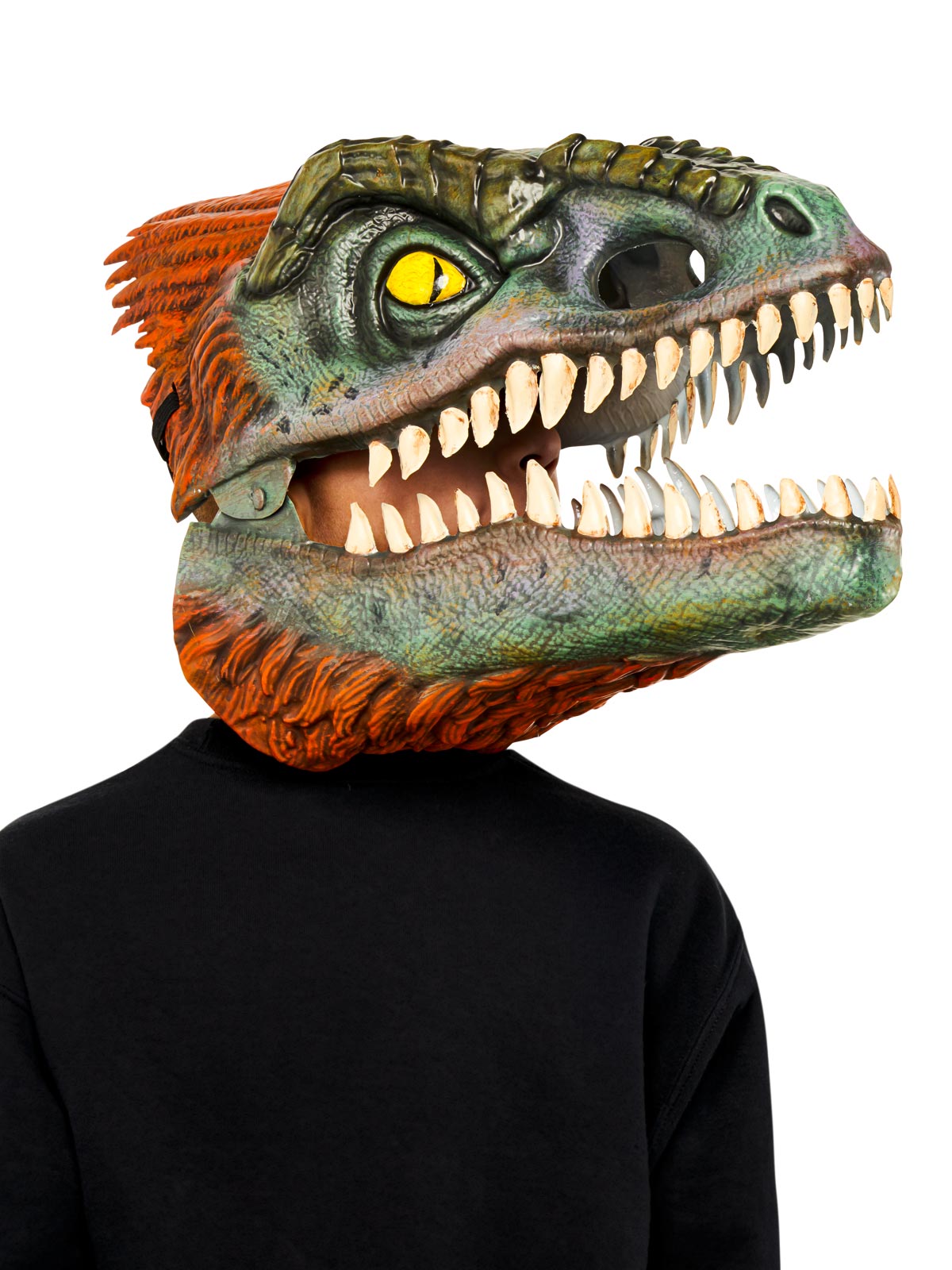 Jurassic World Dominion Pyroraptor Dinosaur Mask with Movable Jaw and 3D Feathers - Red Colour