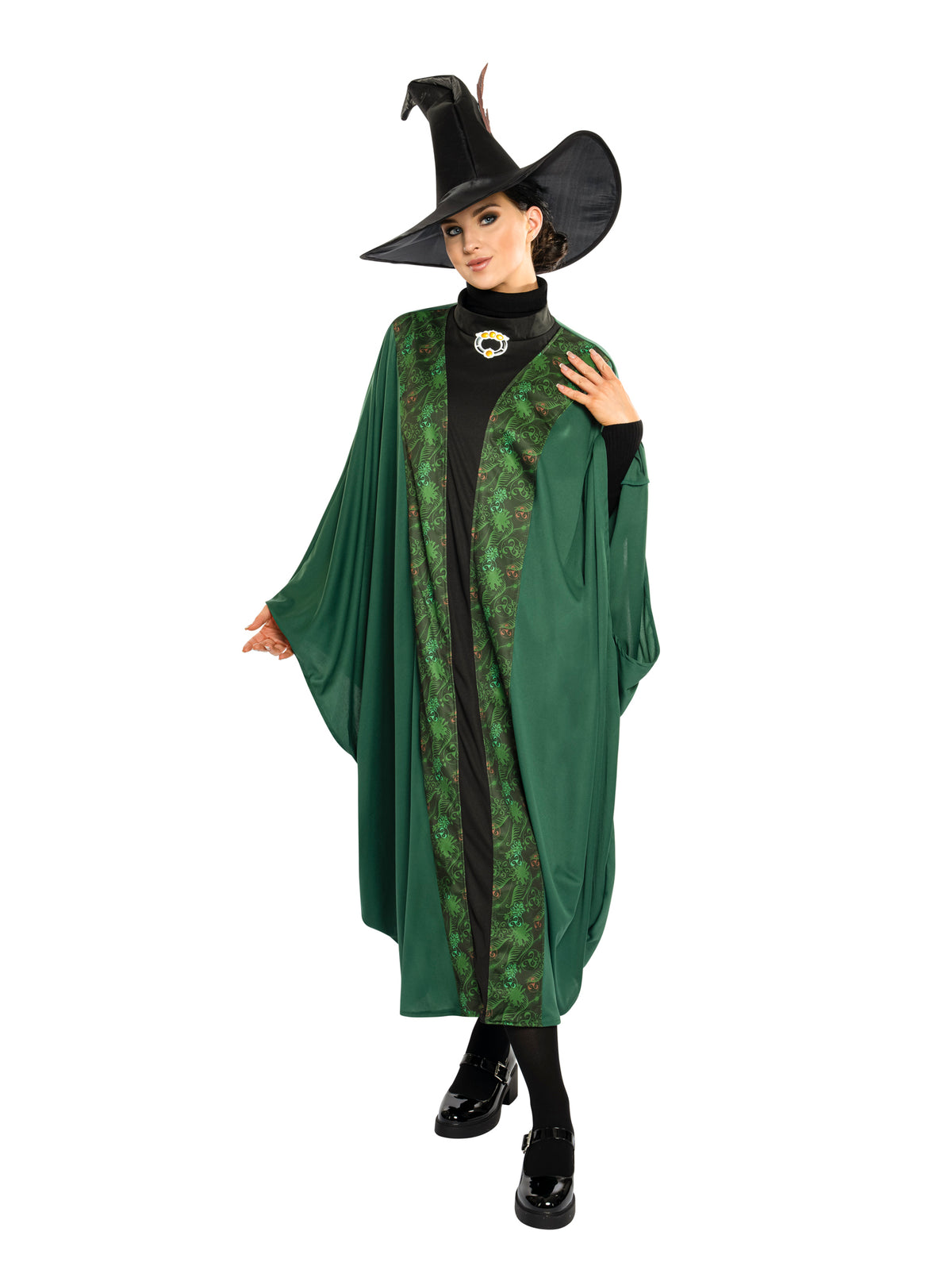 Professor McGonagall Costume Adult Harry Potter Robe with Hat & Brooch - Green