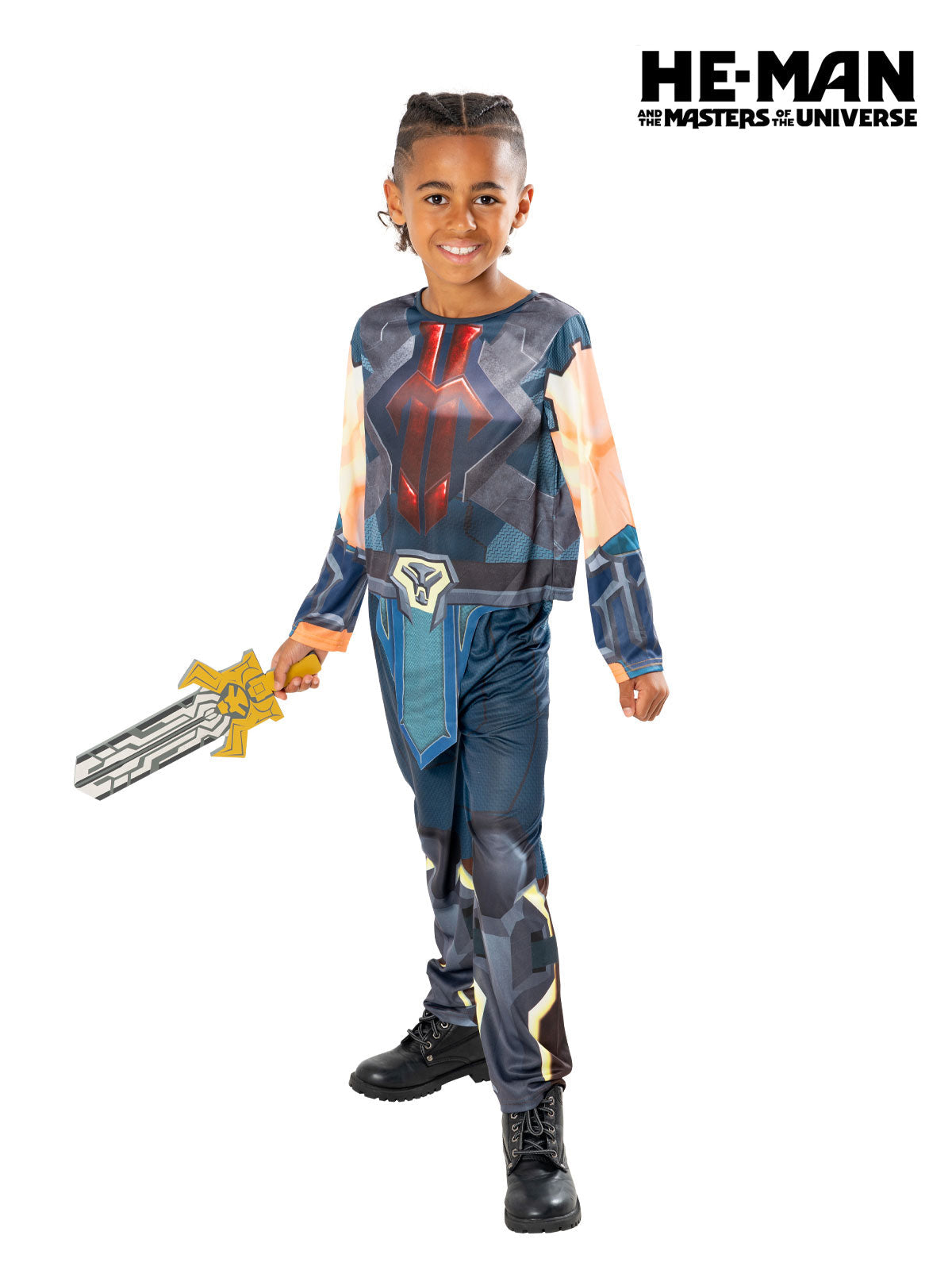 Kids He Man Masters Costume with Muscle Shirt Pants and Printed Sword