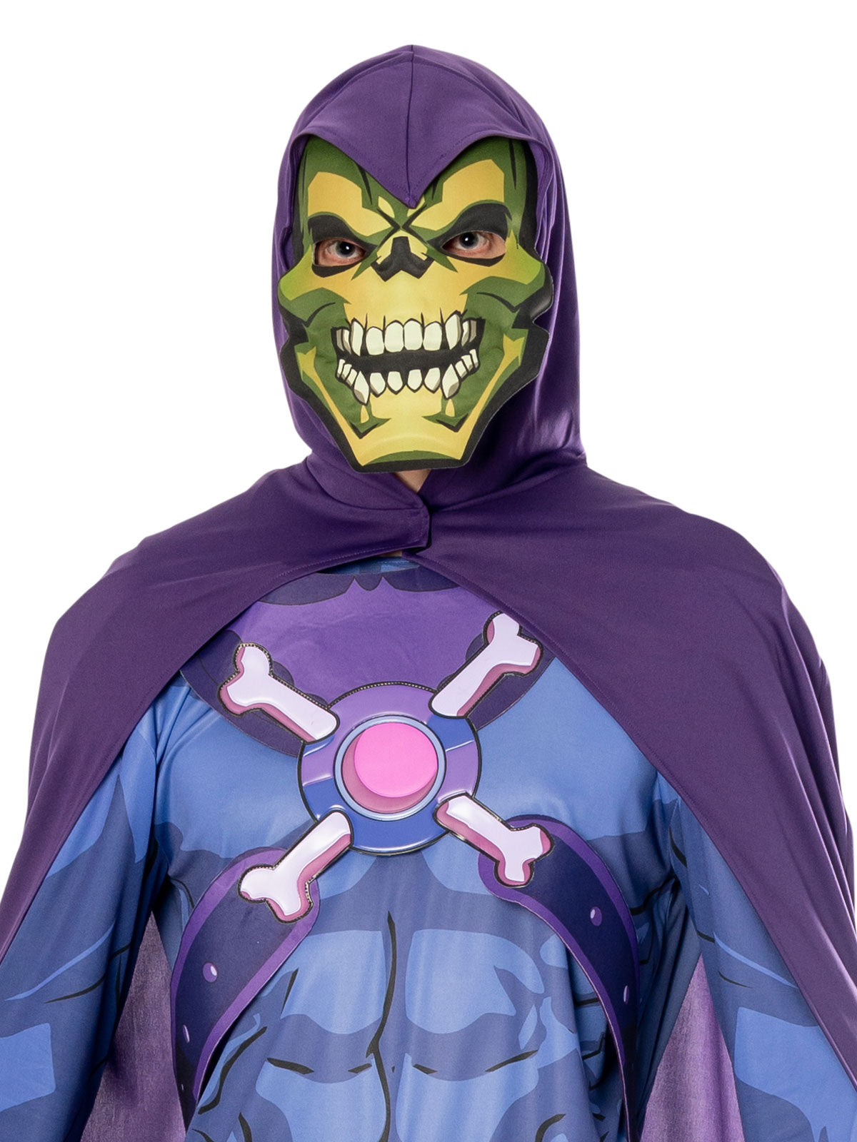 He-Man Skeletor Adult Costume with Green EVA Mask and Purple Hood