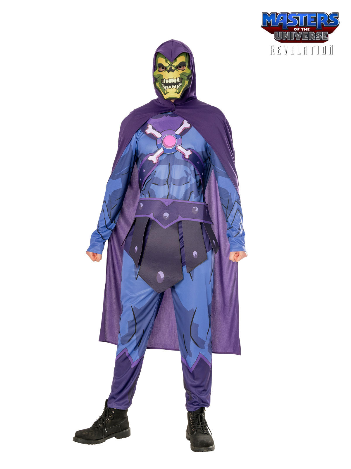 He-Man Skeletor Adult Costume with Green EVA Mask and Purple Hood