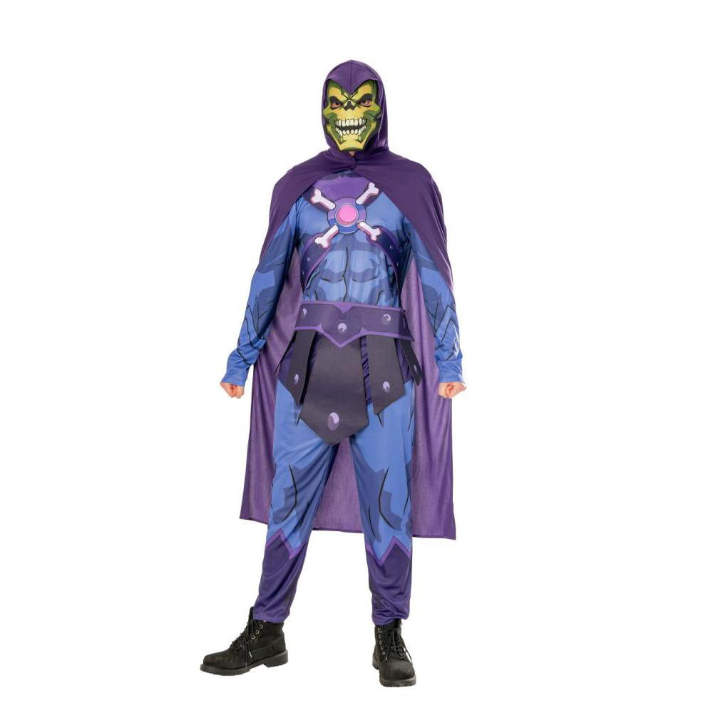 He-Man Skeletor Adult Costume with Green EVA Mask and Purple Hood