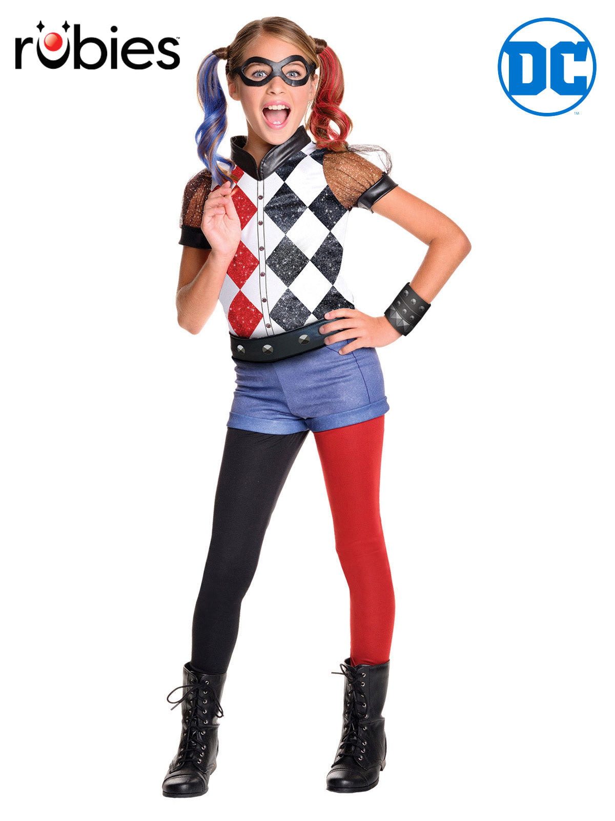 Harley Quinn Deluxe Costume DC Comics Official Licensed Set with Eye Mask – Multi Colour