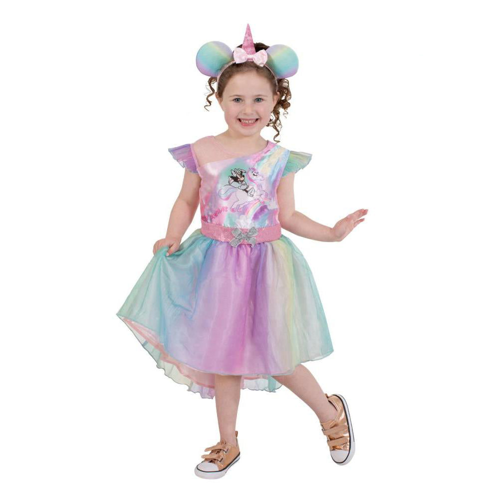 Minnie Mouse Unicorn Costume Child Rainbow Dress with Ears Horn and Bow Headband