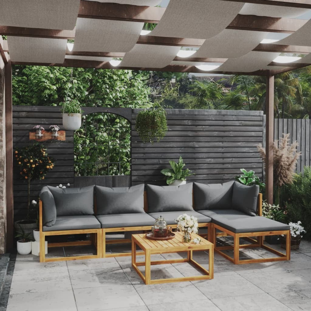 6 Piece Garden Lounge Set with Cushions Sofa Coffee Table Solid Acacia Wood