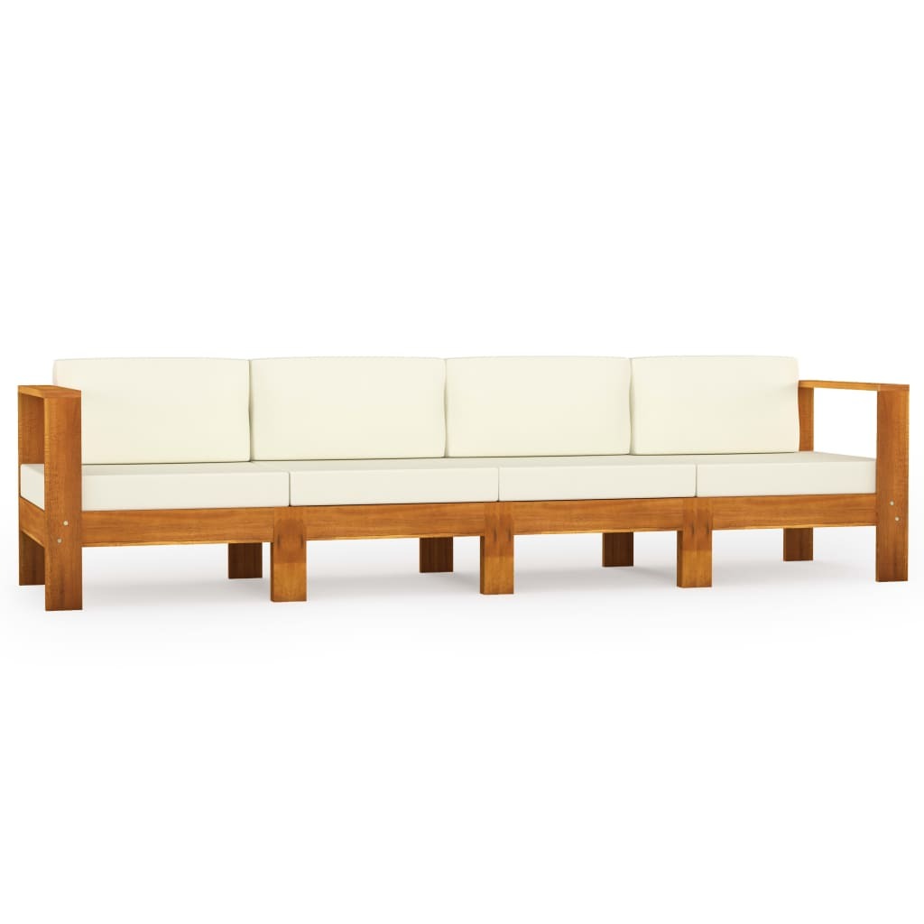 4-Seater Garden Sofa with Cushions Outdoor Patio Solid Acacia Wood Cream White