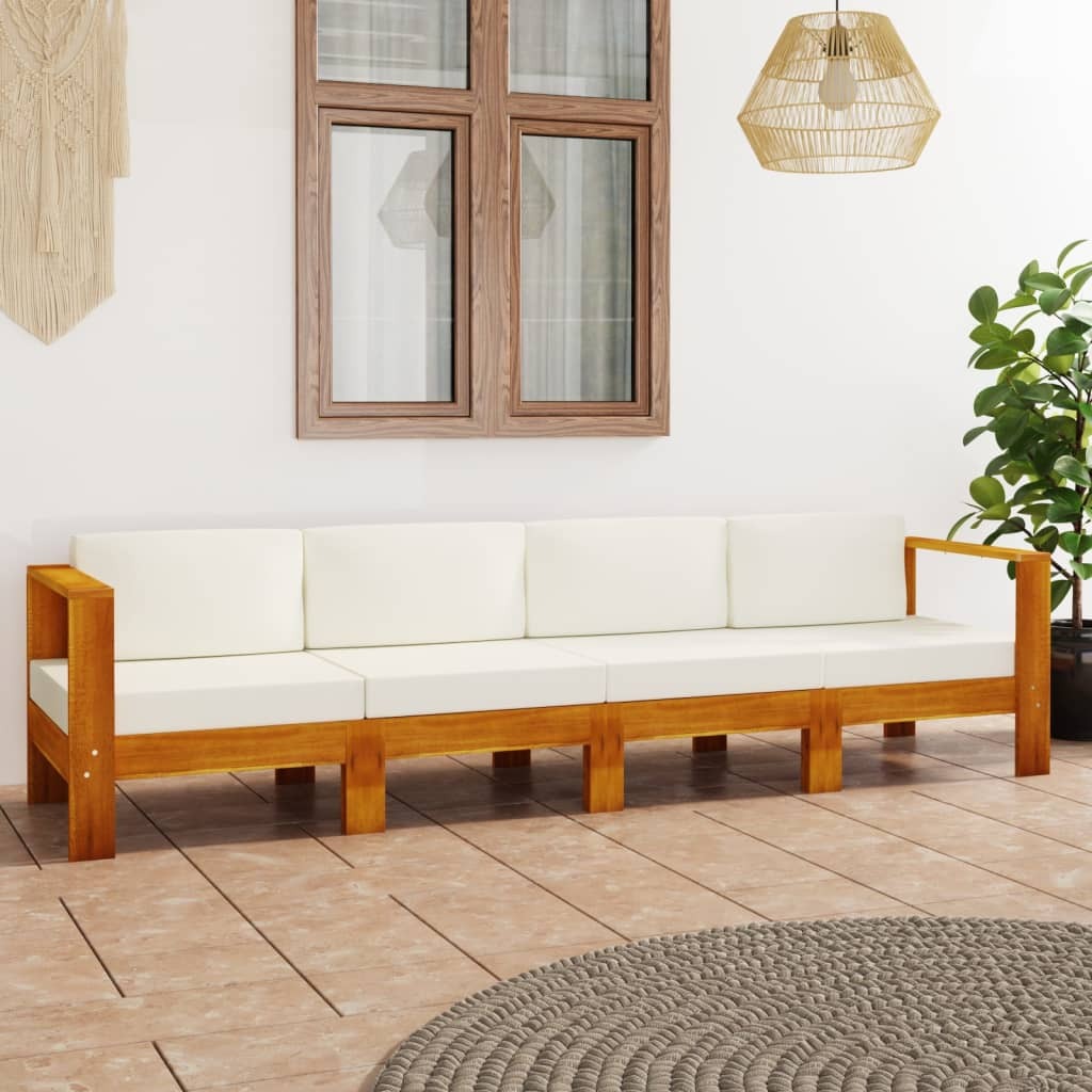 4-Seater Garden Sofa with Cushions Outdoor Patio Solid Acacia Wood Cream White