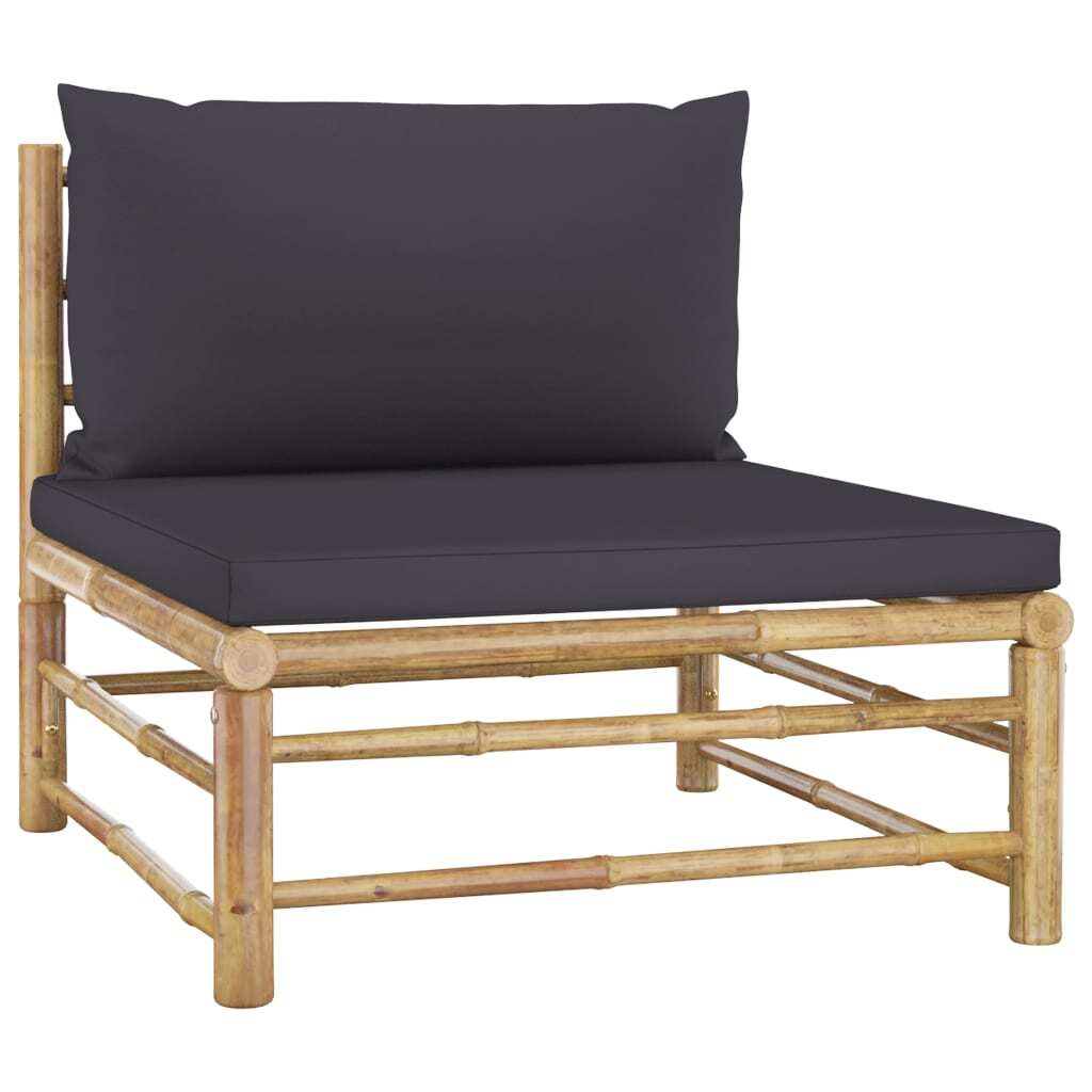 Bamboo 5 Piece Garden Outdoor Lounge Set Dark Grey Cushions