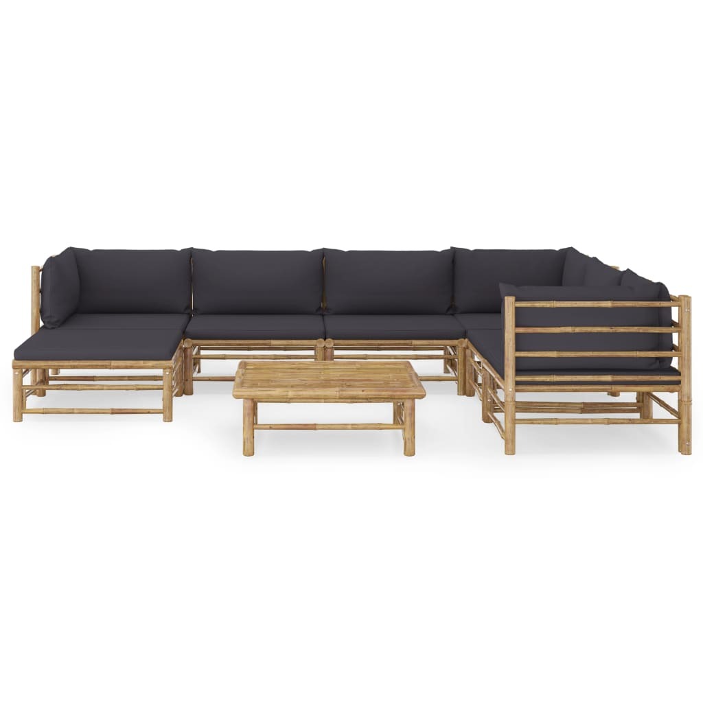 8 Piece Garden Lounge Set with Cushions Bamboo Outdoor Sofa Set Dark Grey