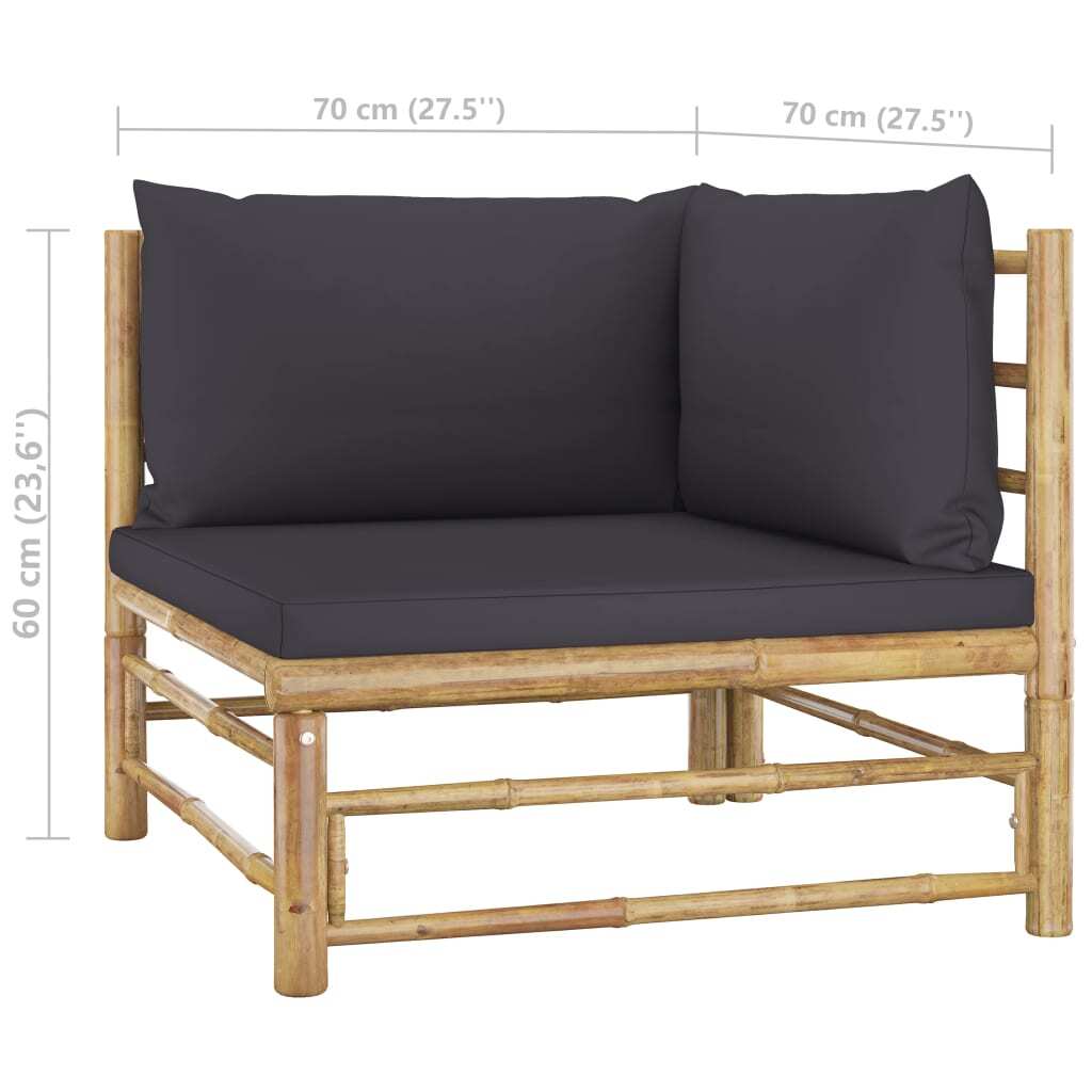 8 Piece Garden Lounge Set with Cushions Bamboo Outdoor Sofa Set Dark Grey