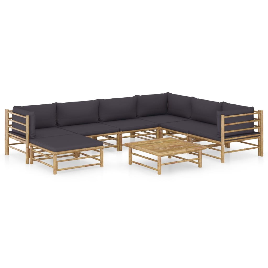 8 Piece Garden Lounge Set with Cushions Bamboo Outdoor Sofa Set Dark Grey