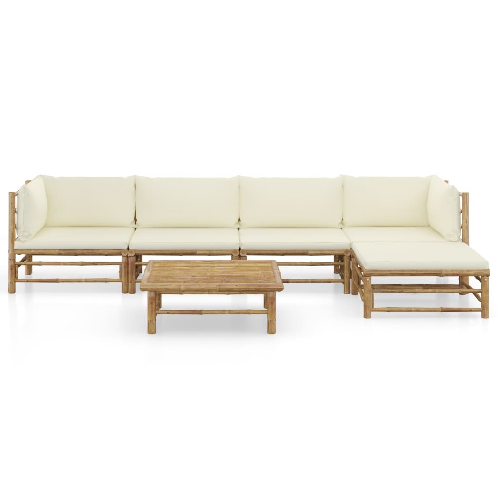 6 Piece Garden Lounge Set with Cushions Modular Sofa Outdoor Bamboo Cream White