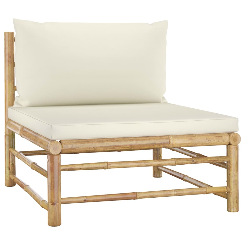 6 Piece Garden Lounge Set with Cushions Modular Sofa Outdoor Bamboo Cream White