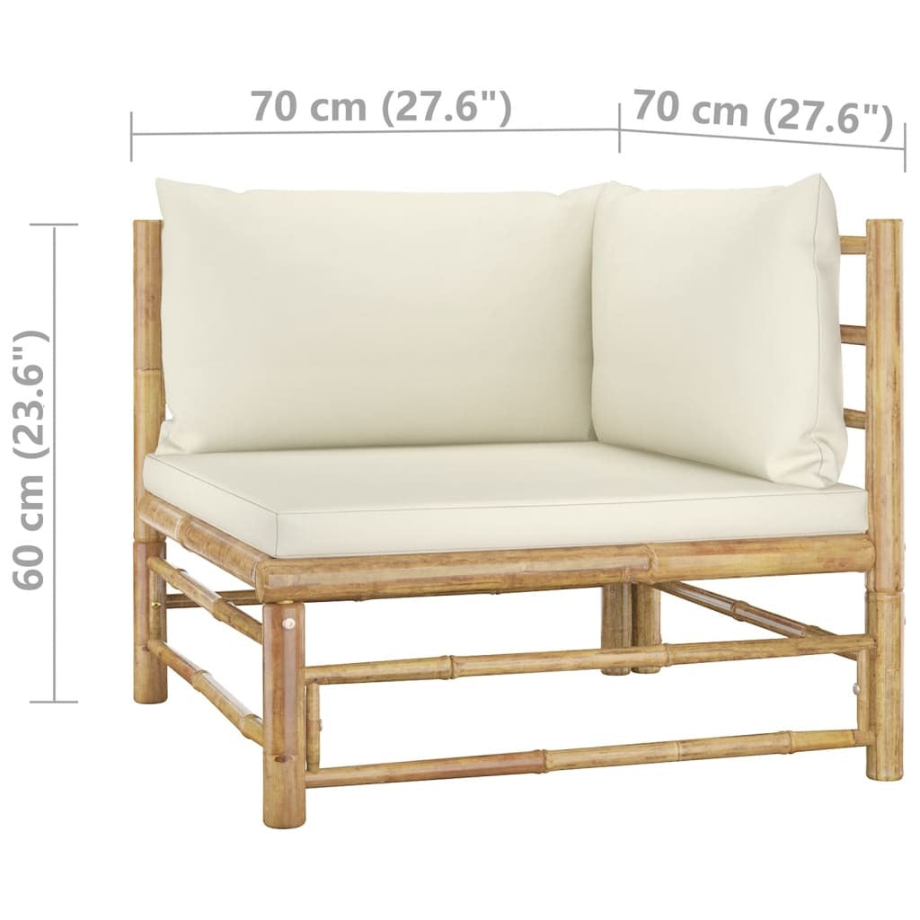 6 Piece Garden Lounge Set with Cushions Modular Sofa Outdoor Bamboo Cream White