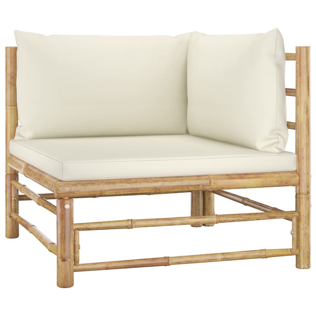6 Piece Garden Lounge Set with Cushions Modular Sofa Outdoor Bamboo Cream White