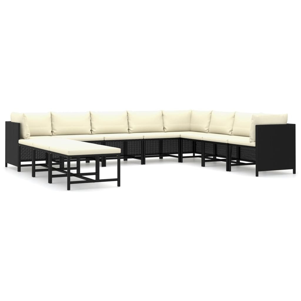 11 Piece Garden Lounge Set with Cushions Poly Rattan Outdoor Sofa Set Black