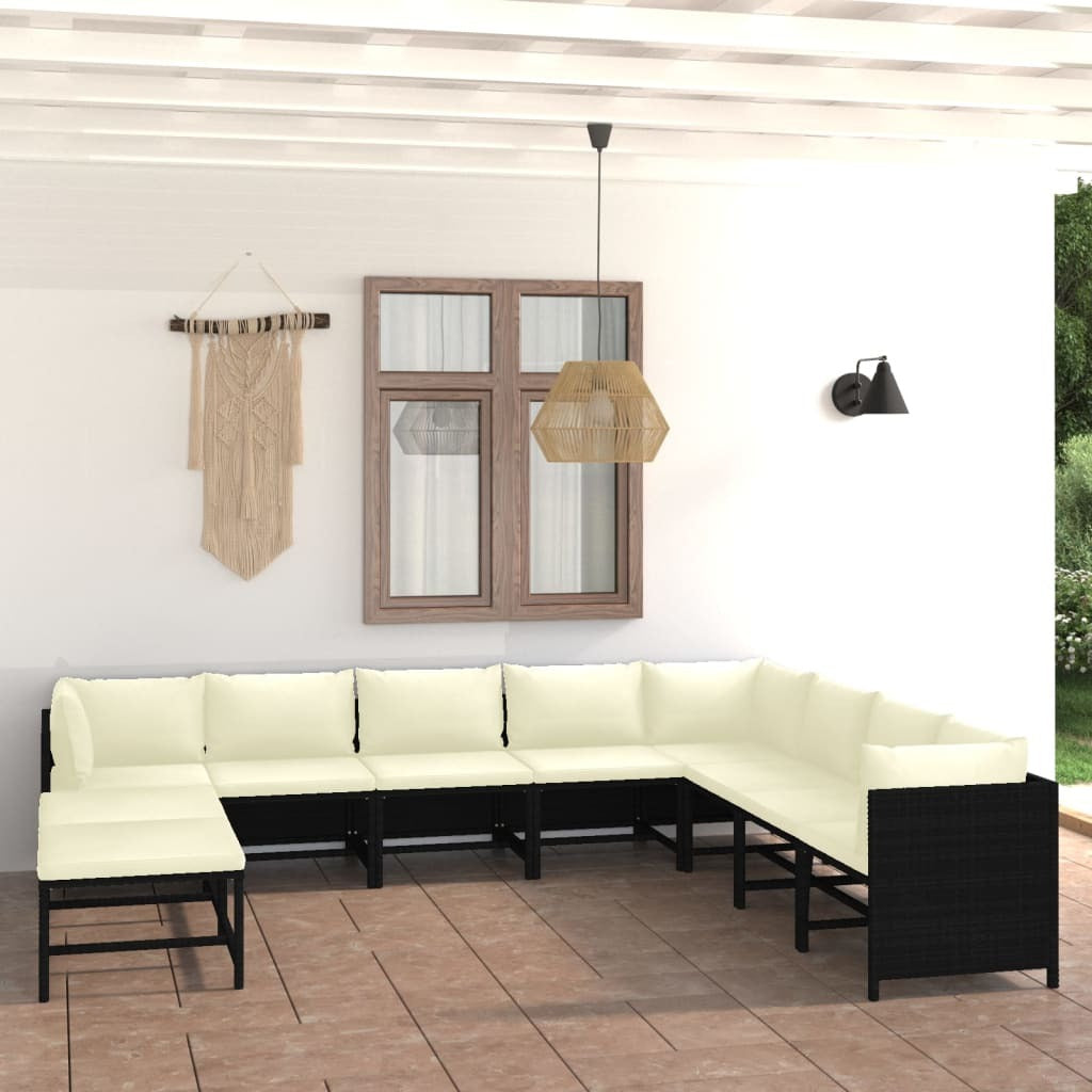 11 Piece Garden Lounge Set with Cushions Poly Rattan Outdoor Sofa Set Black