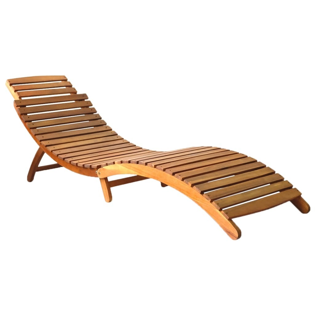 Garden Sun Lounger with Cushion Solid Acacia Wood Recliner Day Bed Natural