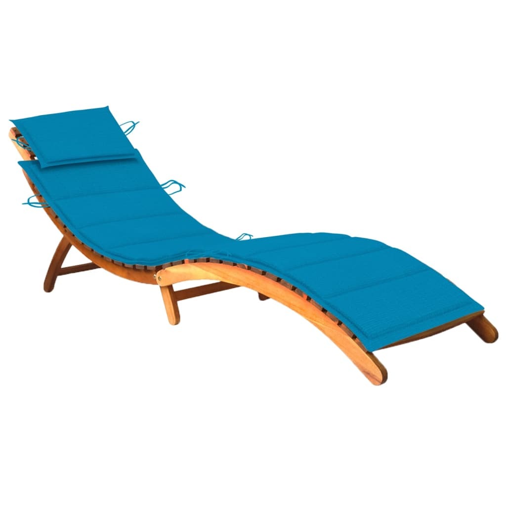 Garden Sun Lounger with Cushion Solid Acacia Wood Recliner Day Bed Natural