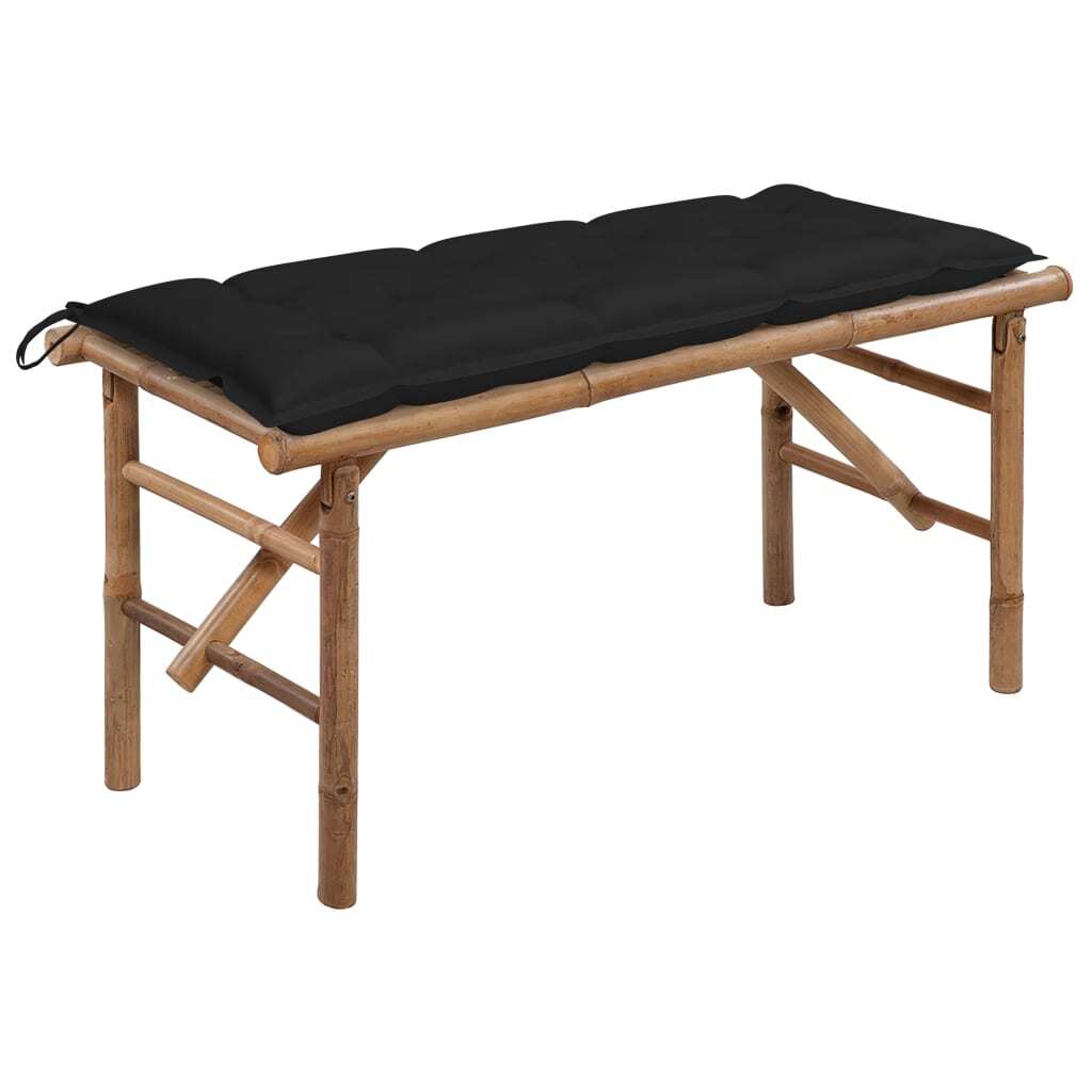 Folding Garden Bench with Cushion 118cm Outdoor Seat Waterproof Bamboo Natural