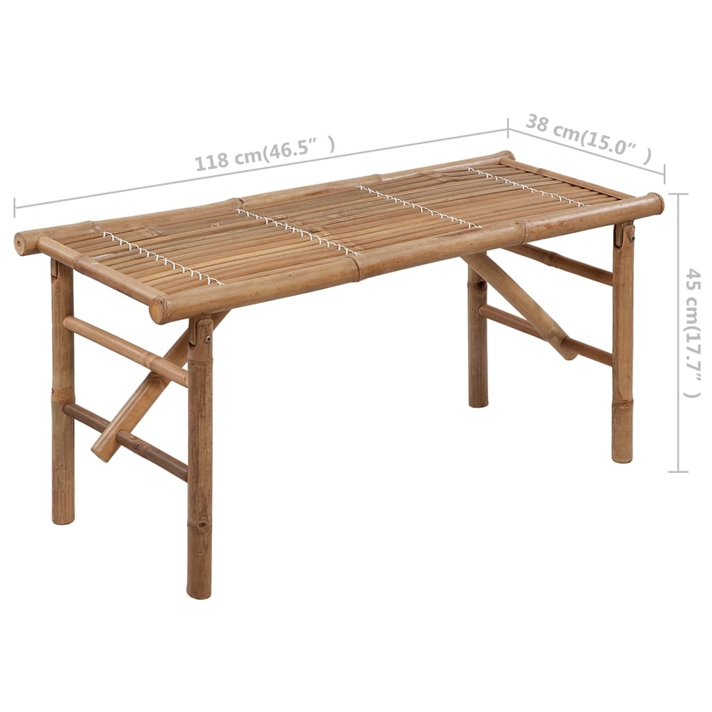 Folding Garden Bench with Cushion 118cm Outdoor Seat Waterproof Bamboo Natural