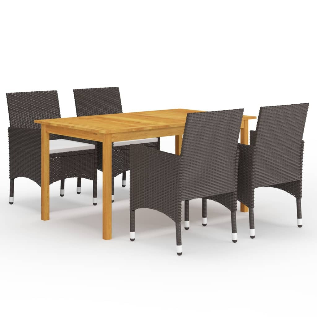 5 Piece Garden Dining Set Solid Acacia Wood Brown Weather-Resistant