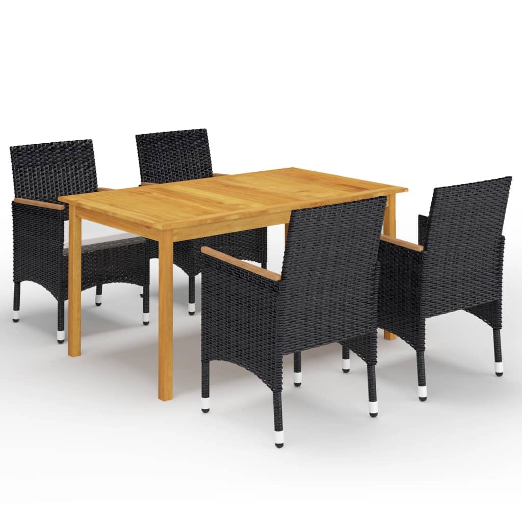 5 Piece Garden Dining Set Solid Acacia Wood Outdoor Patio Table Chairs Black