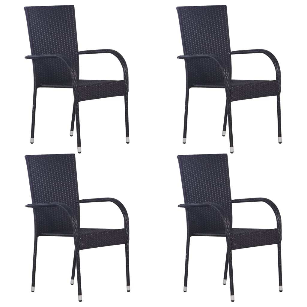Solid Acacia Wood 5 Piece Garden Dining Set Black Weather-Resistant