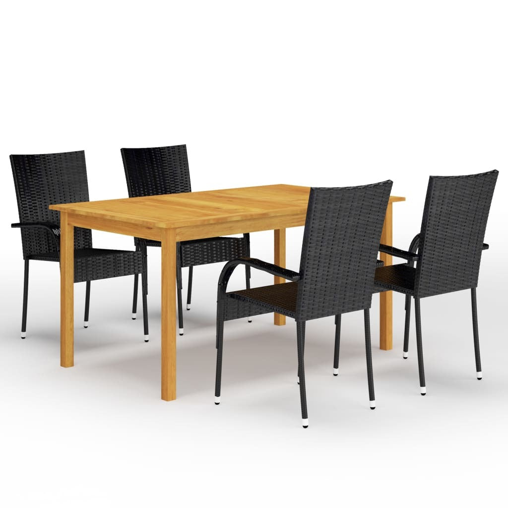 Solid Acacia Wood 5 Piece Garden Dining Set Black Weather-Resistant