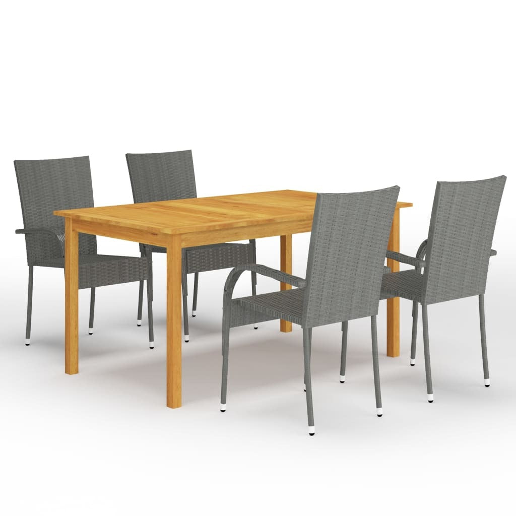 5 Piece Garden Dining Set Solid Acacia Wood Outdoor Patio Table Chairs Grey