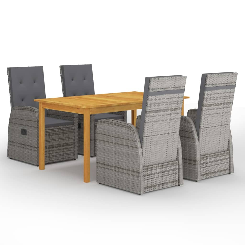 5 Piece Garden Dining Set Solid Acacia Wood Poly Rattan Outdoor Patio Grey