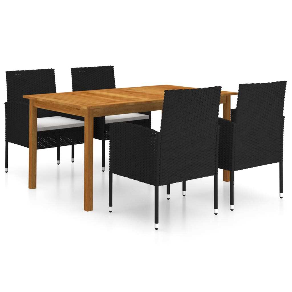 5 Piece Garden Dining Set Solid Acacia Wood Outdoor Patio Table Chairs Black
