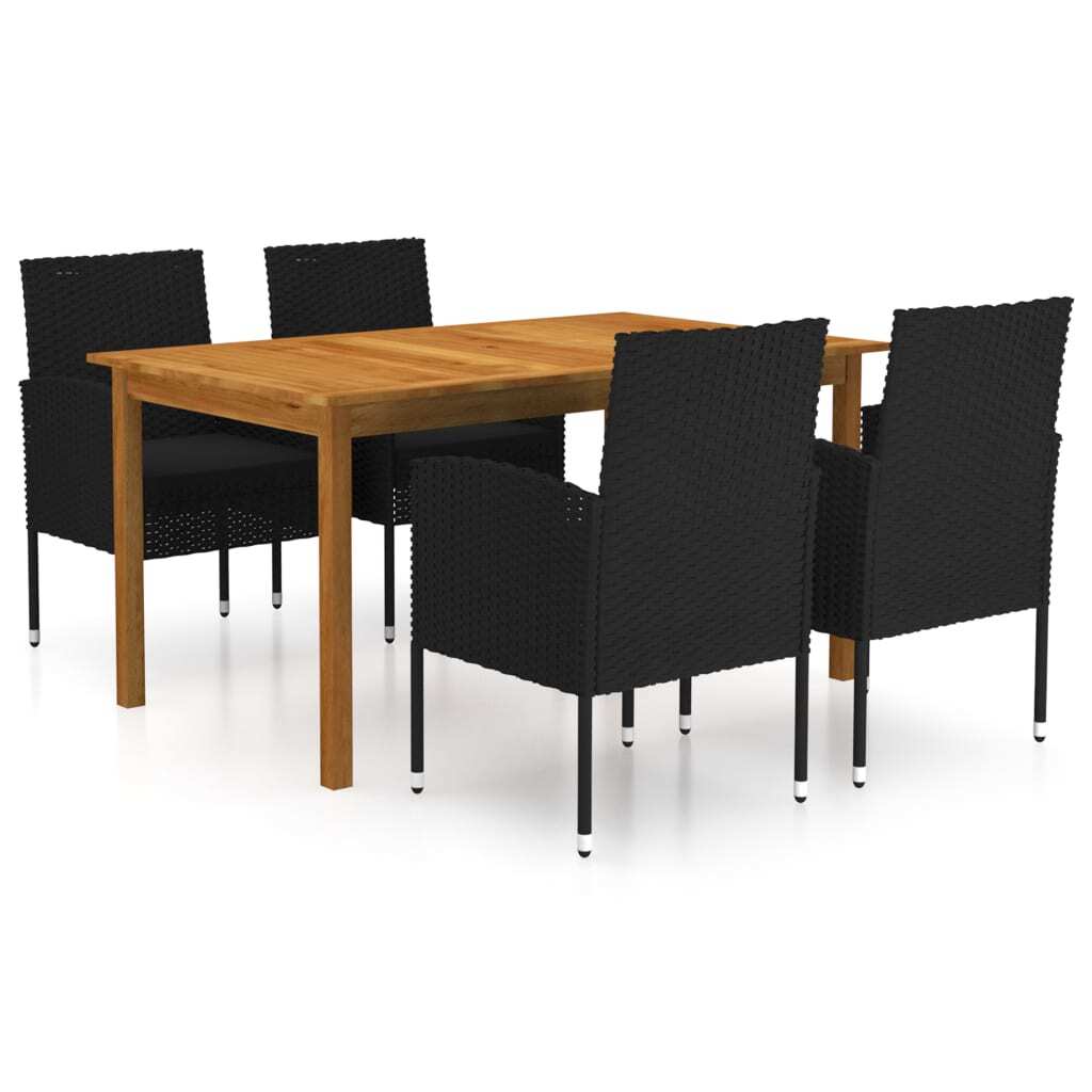 5 Piece Garden Dining Set Solid Acacia Wood Outdoor Patio Table Chairs Black