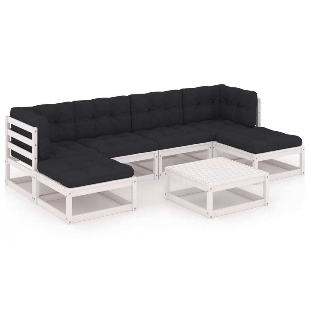 7 Piece Garden Lounge Set with Cushions Solid Pinewood Sofa Patio Set White