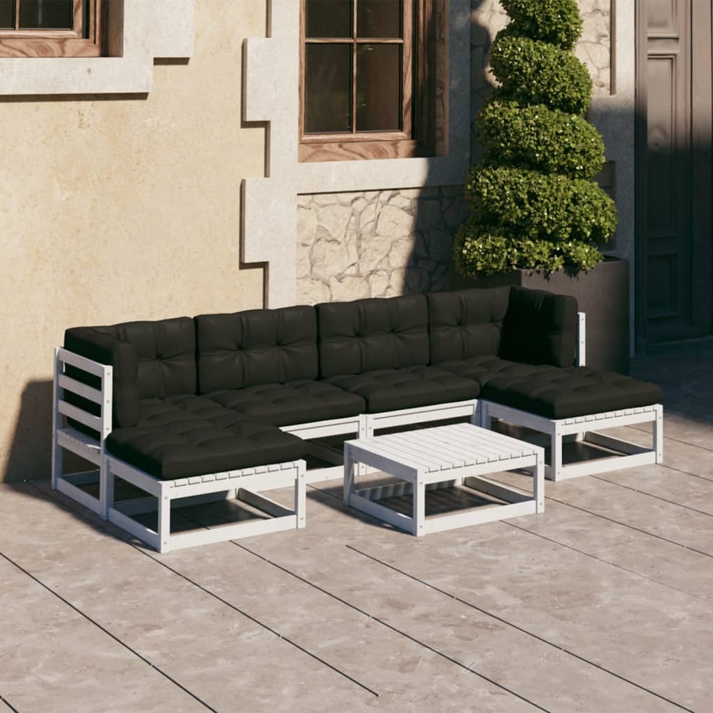 7 Piece Garden Lounge Set with Cushions Solid Pinewood Sofa Patio Set White