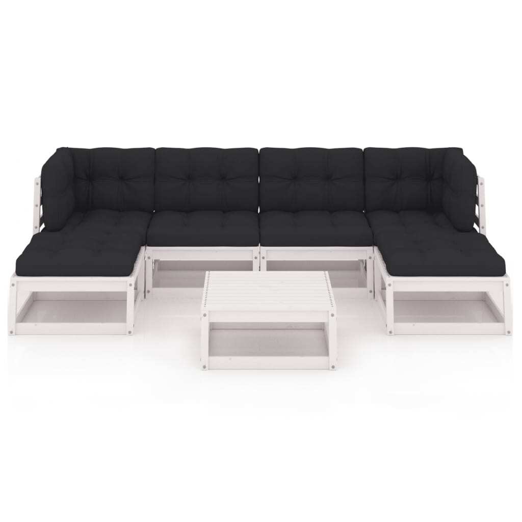 7 Piece Garden Lounge Set with Cushions Solid Pinewood Sofa Patio Set White