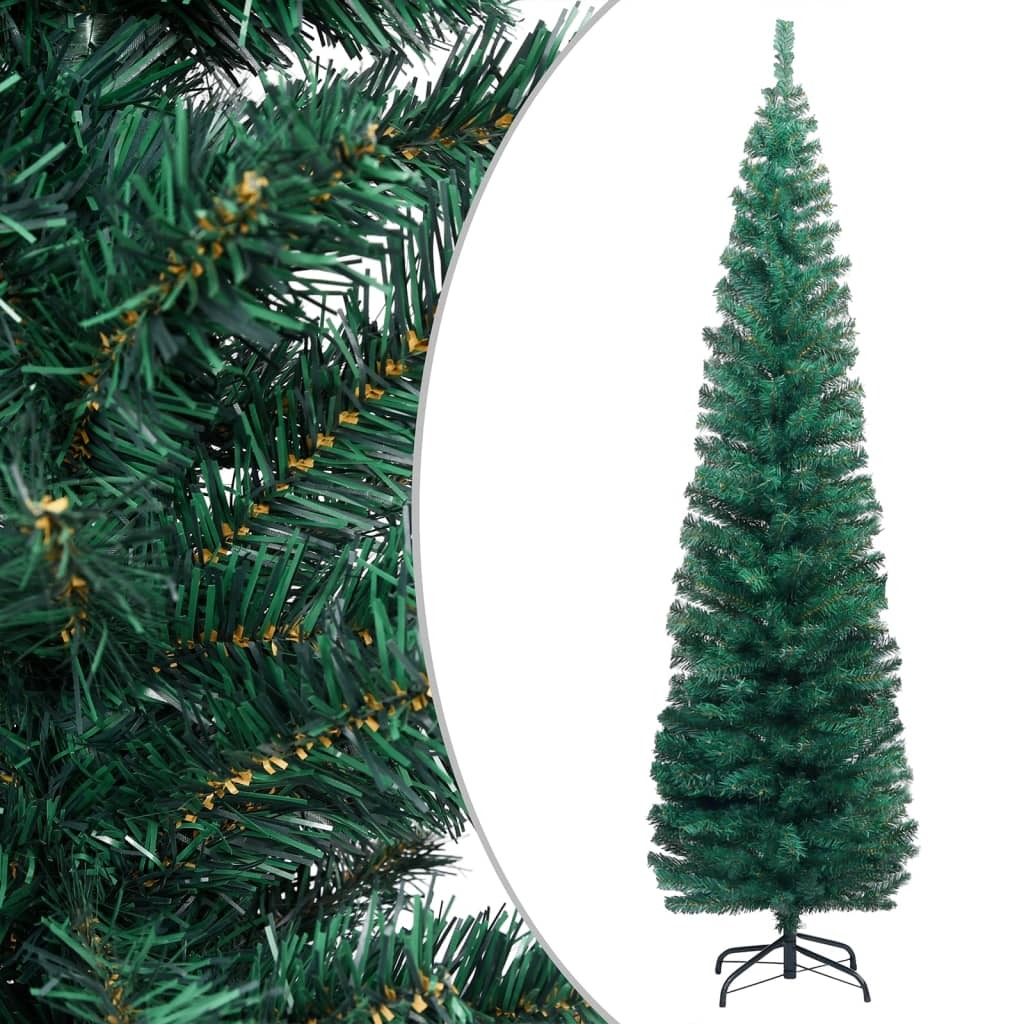 Slim Artificial Pre-Lit Christmas Tree 180cm LED Lights Stand PVC Green