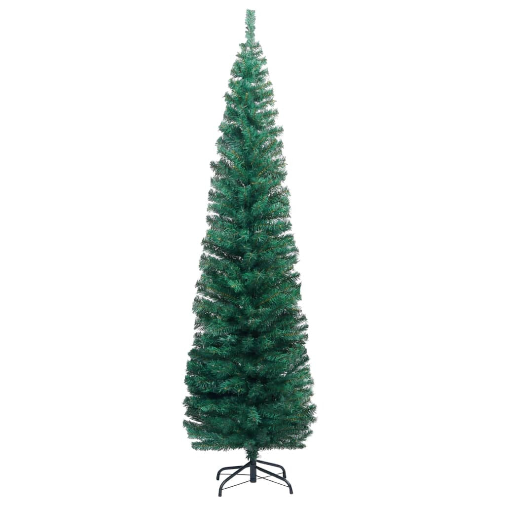 Slim Artificial Pre-Lit Christmas Tree 210cm LED Lights Stand PVC Green