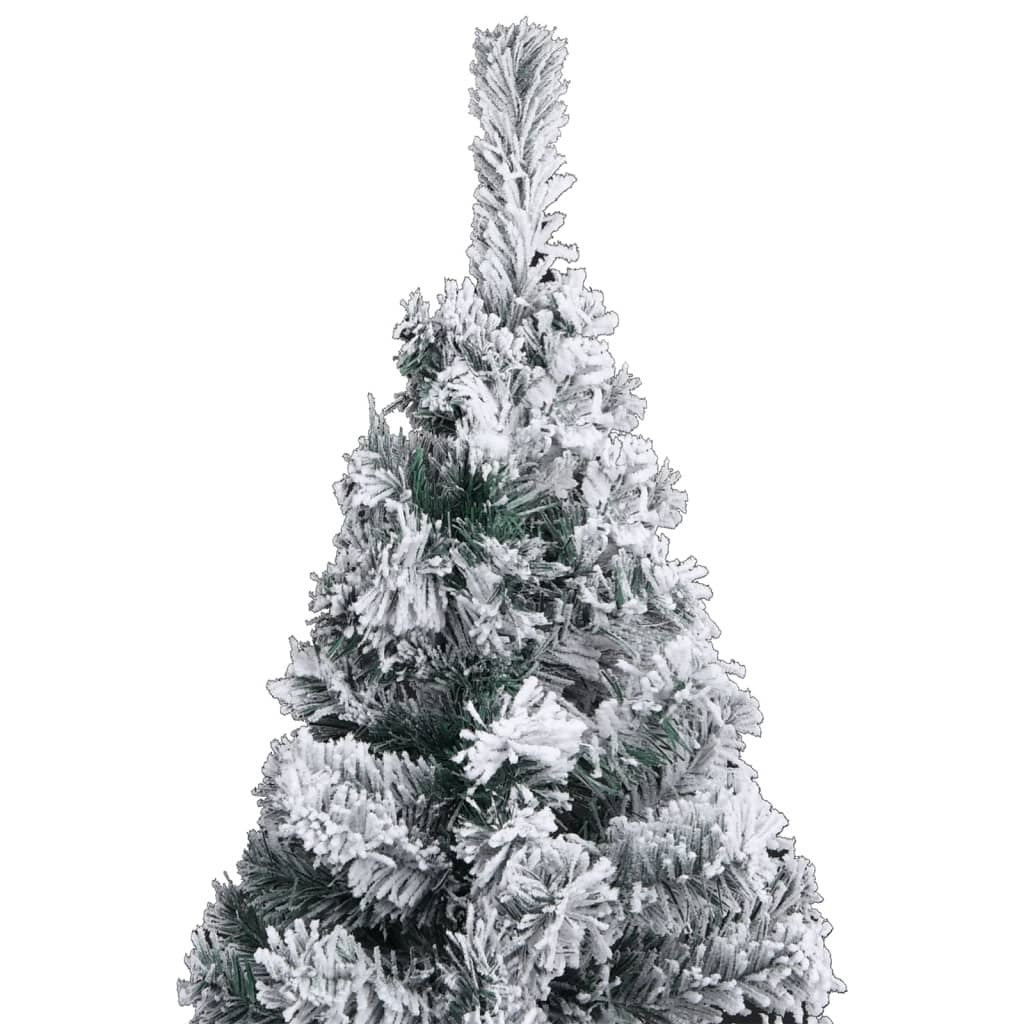 Slim Pre-Lit Christmas Tree 120cm Flocked Snow LED Lights Stand PVC Green