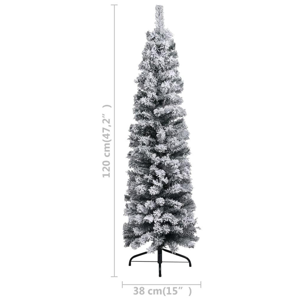 Slim Pre-Lit Christmas Tree 120cm Flocked Snow LED Lights Stand PVC Green