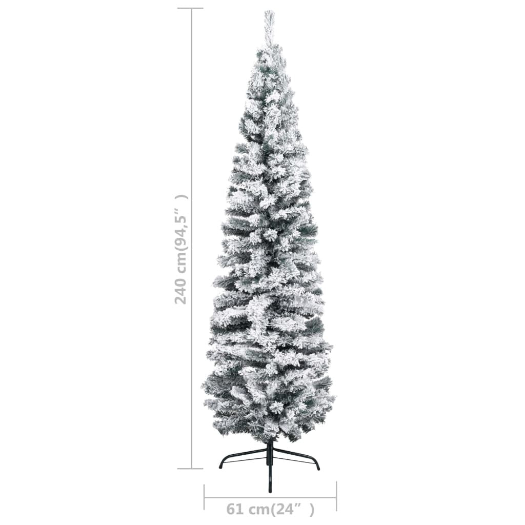Slim Pre-lit Christmas Tree with Flocked Snow Green 240 cm PVC