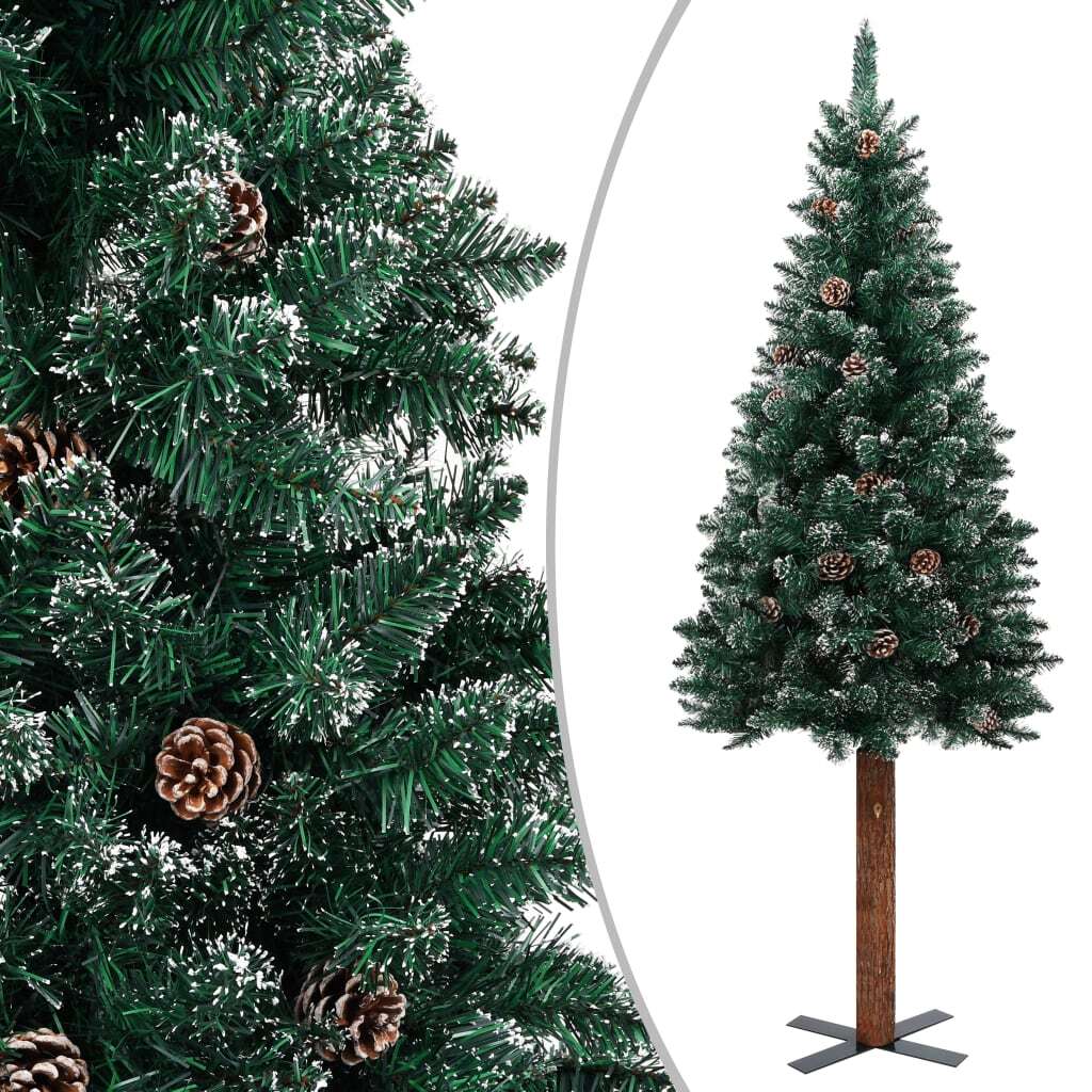 Slim Pre-lit Christmas Tree with Ball Set Green 210 cm