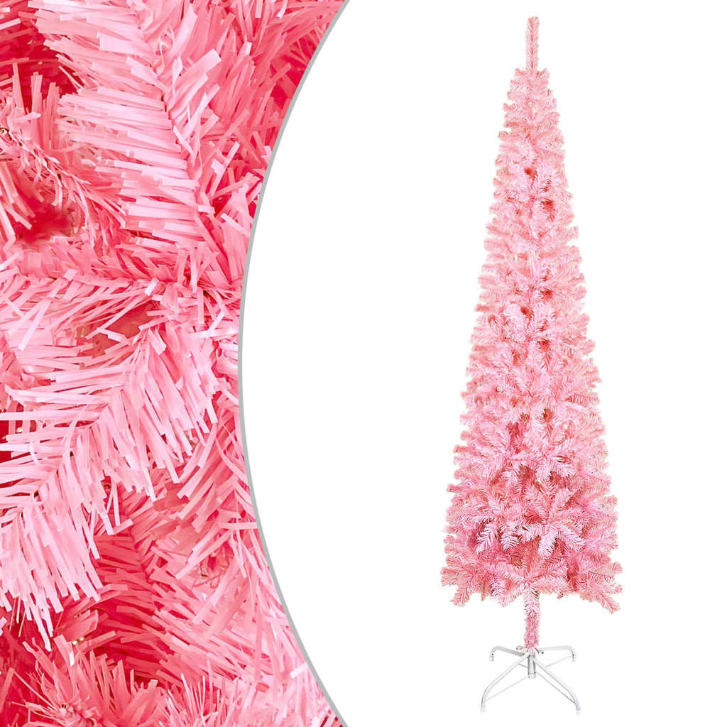 Slim Christmas Tree with LEDs Pink 180 cm