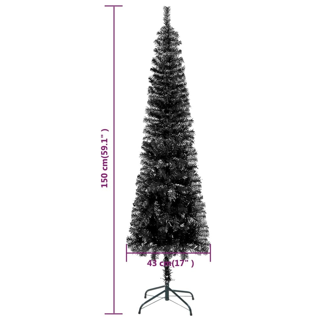 Slim Pre-lit Christmas Tree Black 150 cm
