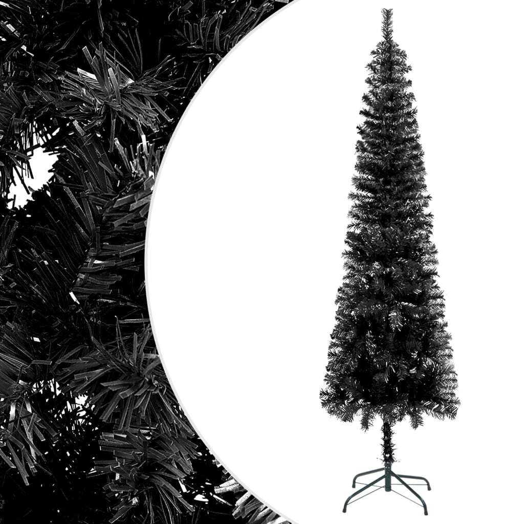 Slim Pre-lit Christmas Tree Black 180 cm