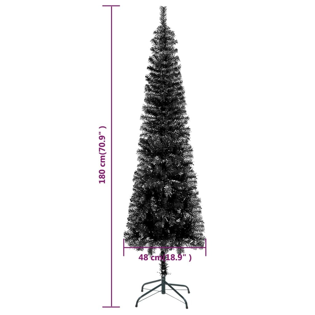 Slim Pre-lit Christmas Tree Black 180 cm
